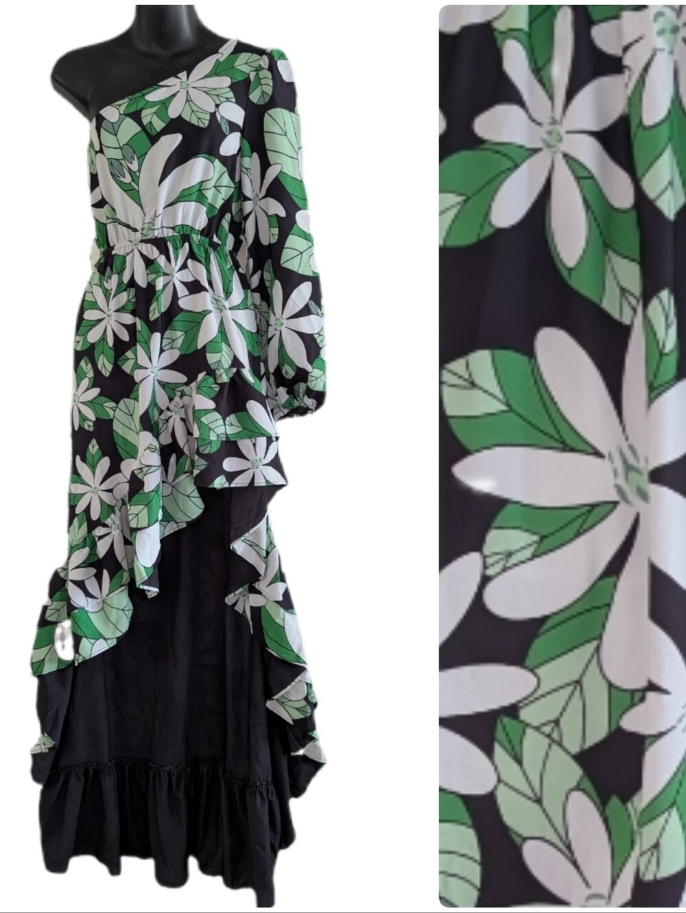 Ralph Malani Style One Shoulder Hi Lo Ruffle Dress Size XS,  Missing Sash